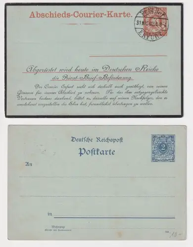 63435 DR Privat Ganzsache Abschieds-Courier-Karte Erfurt 2 Pfennig Reichspost