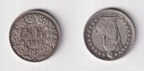 1/2 Franken Silber Münze Schweiz 1942 B ss (101284)