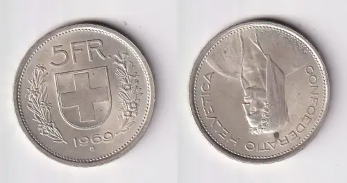 5 Franken Silber Münze Schweiz 1969 B f.vz (142130)