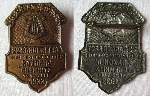 schönes Blech Abzeichen Bäckermeister Sängerfest Saxonia Chemnitz 1933 (149778)
