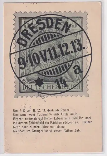903419 Ak Datumsspielerei 9-10 Uhr 11.12.13 Postamt 14 Dresden 1913
