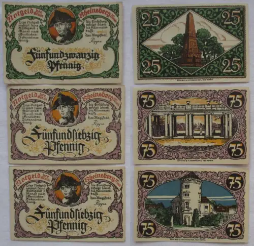 3 Banknoten Notgeld Stadt Rheinsberg Mark um 1921 (164349)