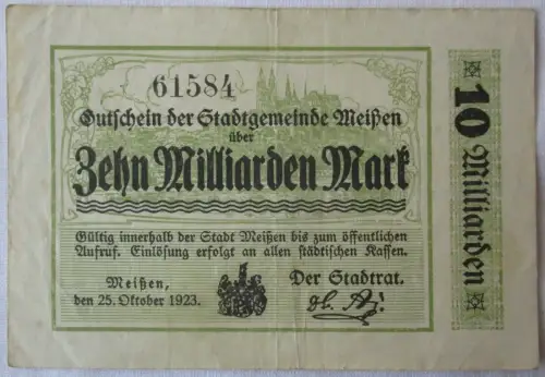 10 Milliarden Mark Banknote Stadtgemeinde Meißen 25. Oktober 1923 (168289)