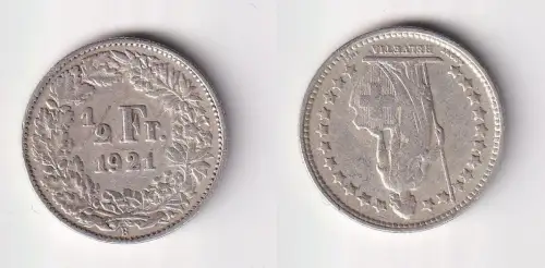 1/2 Franken Silber Münze Schweiz 1921 B f.ss (108094)