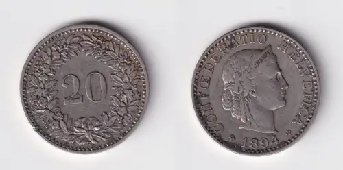 20 Rappen Nickel Münze Schweiz 1894 ss (104500)