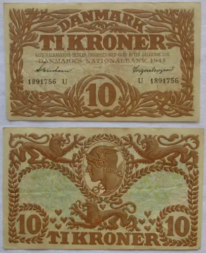 10 Kroner Banknote Dänemark Nationalbank 1943 (166013)