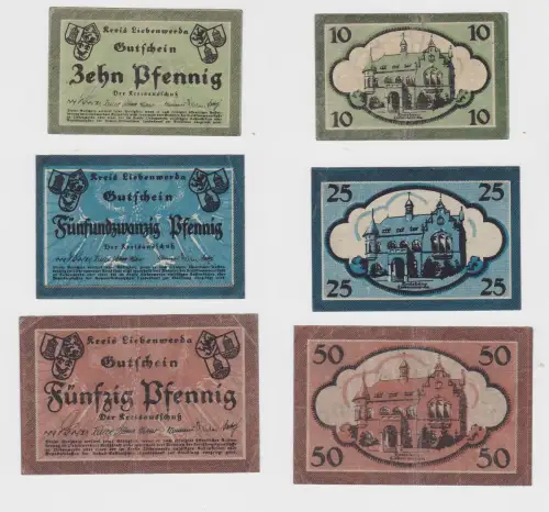10, 25 & 50 Pfennig Banknoten Notgeld Kreis Liebenwerda 1920 (133004)