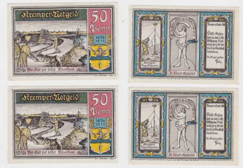 2 x 50 Pfennig Banknoten Stadt Krempe Dezember 1920 (132798)