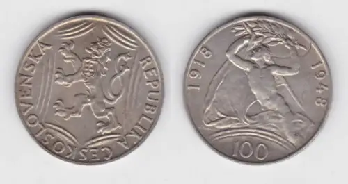 100 Kronen Silber Münze Tschechoslowakei 1948 (142315)