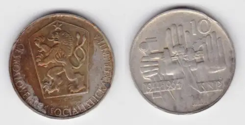 10 Kronen Silber Münze Tschechoslowakei 1964 (142180)