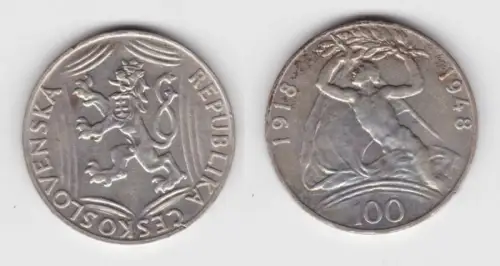 100 Kronen Silber Münze Tschechoslowakei 1948 (142275)
