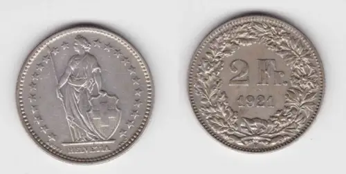 2 Franken Silber Münze Schweiz 1921 B (136361)