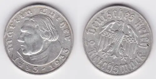 2 Mark Silber Münze 3.Reich Martin Luther 1933 A (125574)