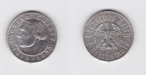 2 Mark Silber Münze 3.Reich Martin Luther 1933 A (135458)