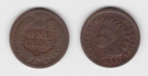 1 Cent Kupfer Münze USA 1891 (142781)