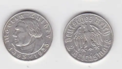 2 Mark Silber Münze 3.Reich Martin Luther 1933 A (131170)
