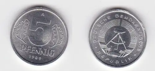 5 Pfennig Aluminium Münze DDR 1989 Stempelglanz (130790)