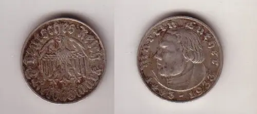2 Mark Silber Münze 3.Reich Martin Luther 1933 A (112897)