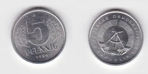 5 Pfennig Aluminium Münze DDR 1989 Stempelglanz (130742)
