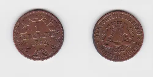 1 Kreuzer Kupfer Münze Nassau 1862 (130449)