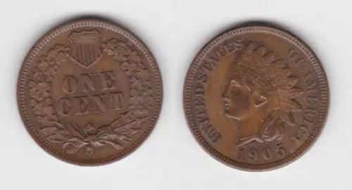 1 Cent Kupfer Münze USA 1905 (142677)