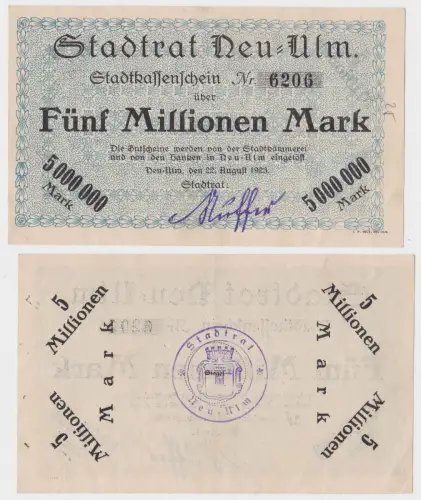 5 Millionen Mark Banknote Inflation Stadt Neu-Ulm 22.August 1923 (132140)