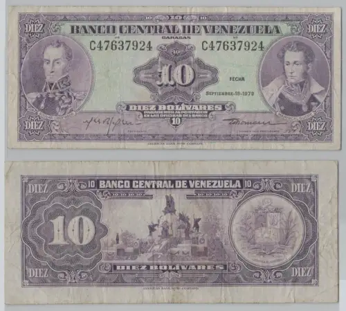 10 Bolivares Banknote Venezuela 1979 Pick 51 (153416)