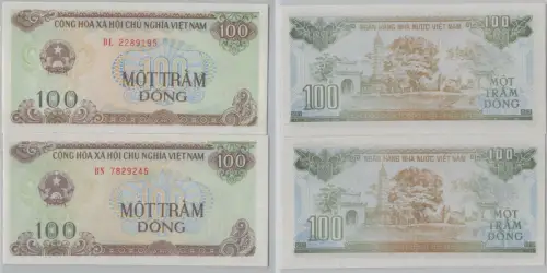 2 x 100 Dong Banknote Vietnam 1991 bankfrisch UNC P 105 (153040)