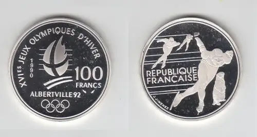 100 Franc Silbermünze Frankreich Olympia 1992 Albertville Eisschnellauf (116500)