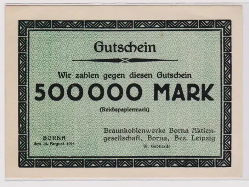 500000 Mark Banknote Braunkohlenwerke Borna 15.8.1923 (120363)