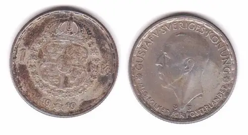 1 Krone Silber Münze Schweden 1949 (114440)
