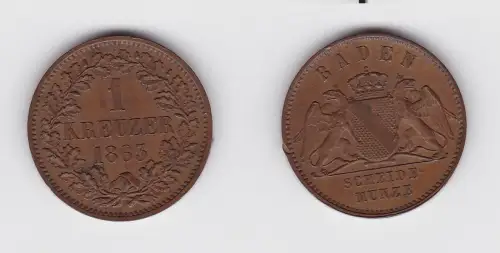 1 Kreuzer Kupfer Münze Baden 1863 vz (130231)