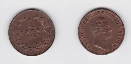 1 Kreuzer Kupfer Münze Baden 1841 vz (130154)