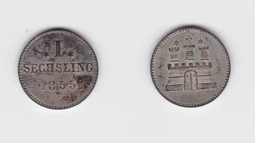 1 Sechsling Silber Münze Hamburg 1855 Stempelglanz (132273)