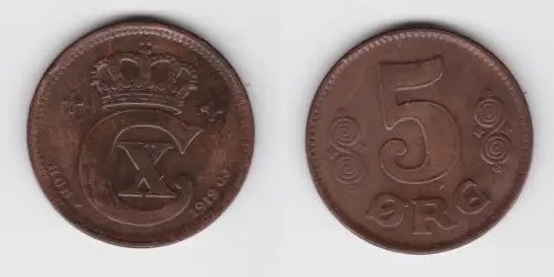 5 Öre Kupfer Münze Dänemark 1919 (133267)
