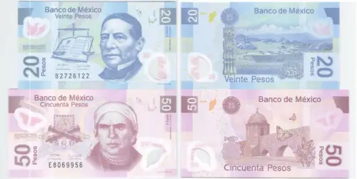 20 und 50 Pesos Banknoten Mexiko (2000) Pick 111, 112 UNC (119055)
