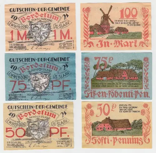 3 Banknoten Notgeld Gemeinde Bordelum 1921 (115743)