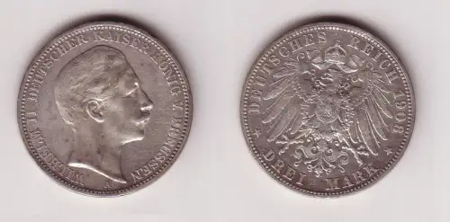 3 Mark Silbermünze Preussen Kaiser Wilhelm II 1908 Jäger 103  (115924)