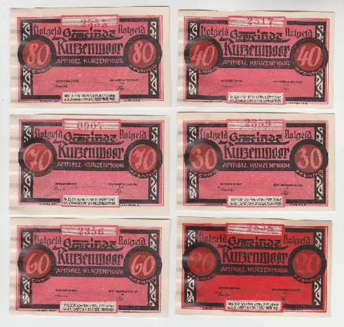 6 Banknoten Notgeld Gemeinde Kurzenmoor 1921 (110031)