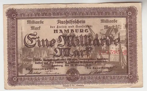 1 Milliarde Mark Banknote Aushilfsschein Hansestadt Hamburg 12.10.1923 (115839)