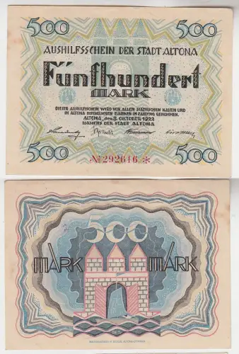 500 Mark Banknote Aushilfsschein der Stadt Altona 8.10.1922 (115862)