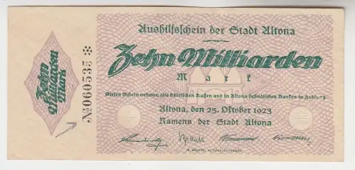 10 Milliarden Mark Banknote Aushilfsschein der Stadt Altona 25.10.1923 (115812)