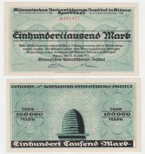 100000 Mark Banknote Altona Unterstützungs Institut 15.8.1923 (115836)