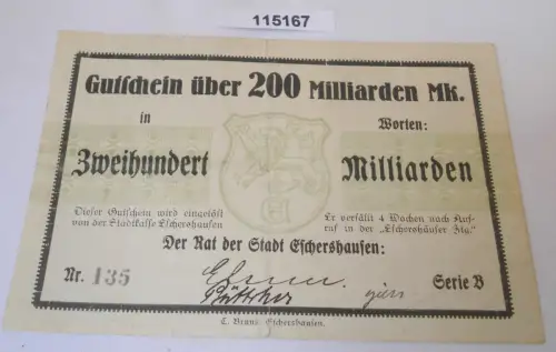 200 Milliarden Mark Banknote Inflation Stadt Eschershausen  o.J. 1923 (115167)