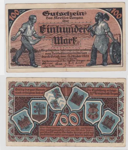 100 Mark Banknote Kreis Torgau 13.Oktober 1922 (129779)
