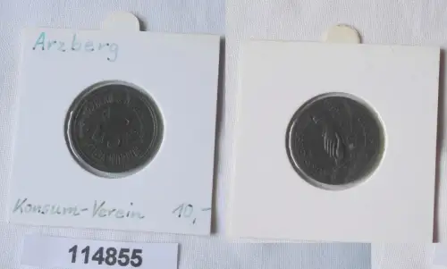 alte Zink Wertmarke 50 Pfennig Arzberg Konsum-Verein um 1920 (114855)