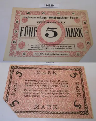 5 Mark Banknote Gefangenenlager Weinbergslager Zossen 1.Weltkrieg (114829)