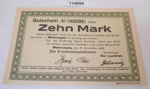 10 Mark Banknote Notgeld Kreis Mohrungen 10.November 1918 (114654)
