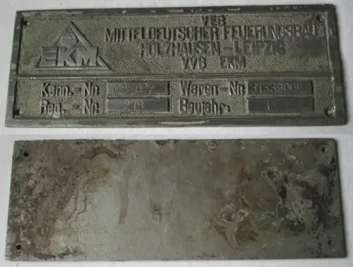 Typen Reklame Metall Plakette VEB Feuerungsbau Holzhausen Leipzig 1957 (113852)