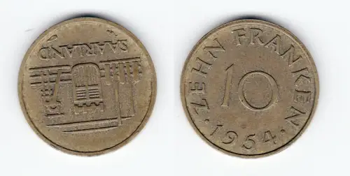 10 Franken Messing Münze Saarland 1954 (124698)